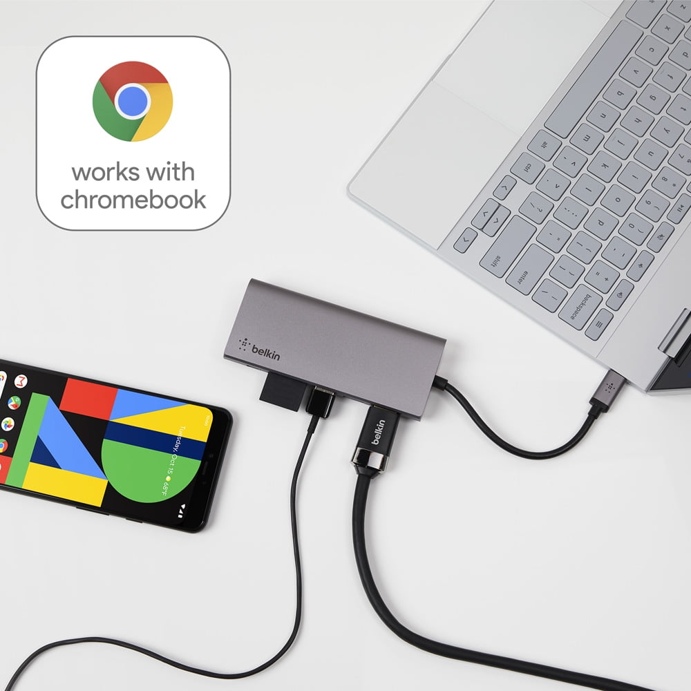 Belkin USB-C Hub, 5-in-1 MultiPort Docking Station - USB-C Docking Station for iPad, iPad Pro, iPad Mini & MacBook - 60W USB-C Power Delivery 3.0, 4K HDMI USB-A, USB-C, Ethernet & SD Card Ports
