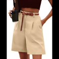 thumbnail image 1 of Pantalones Cortos de Verano para Mujer, con Cintura Elástica, Pierna y Hasta la Rodilla, con Bolsillos, Color Caqui, Talla S, 1 of 4
