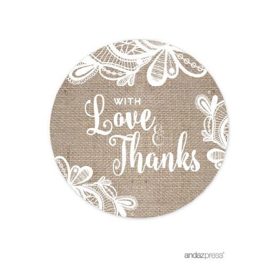 With Love and Thanks  Burlap Lace Wedding Round Circle Gift Tags, 24-Pack