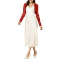 thumbnail image 2 of INSPIRE CHIC Women's Satin Shrugs for Evening Dress Open Front Mesh Cardigan Elegant Wedding Bolero S Red, 2 of 5