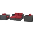 thumbnail image 3 of Modern Contemporary Urban Design Outdoor Patio Balcony Garden Furniture Lounge Sectional Sofa Set, Sunbrella Rattan Wicker, Red, 3 of 7