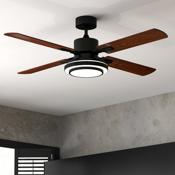 Dextrus 52'' Ceiling Fan with Light and Remote Control, 6 Speeds, 5 Timer Settings, and Dual-Finish Blades (Black)
