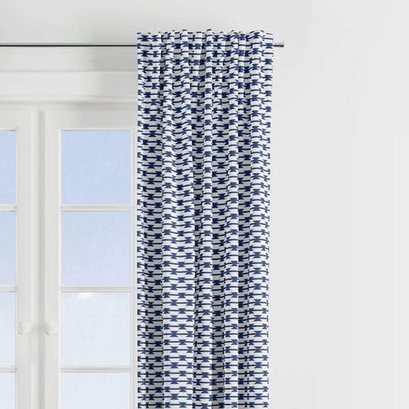 Bacati - Aztec Kilim Curtain Panel 42 x 84 inches 100% Cotton Percale Fabrics, Navy