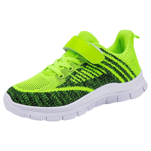 Splozh Girls Sport Shoes Fashion Autumn Children Girls Sports Shoes Flat Lightweight Non Slip Lace Up Hook Loop Easy To Wear Colorblock Mesh Upper Breathable and Comfortable Green,12-12.5 Years