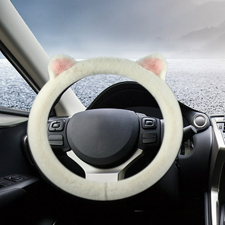 MoreChioce Winter Plush Steering Wheel Cover Imitation Rabbit Velvet Cat Ears Warm Cover Non Slip Car Steering Wheel Cover White Walmart