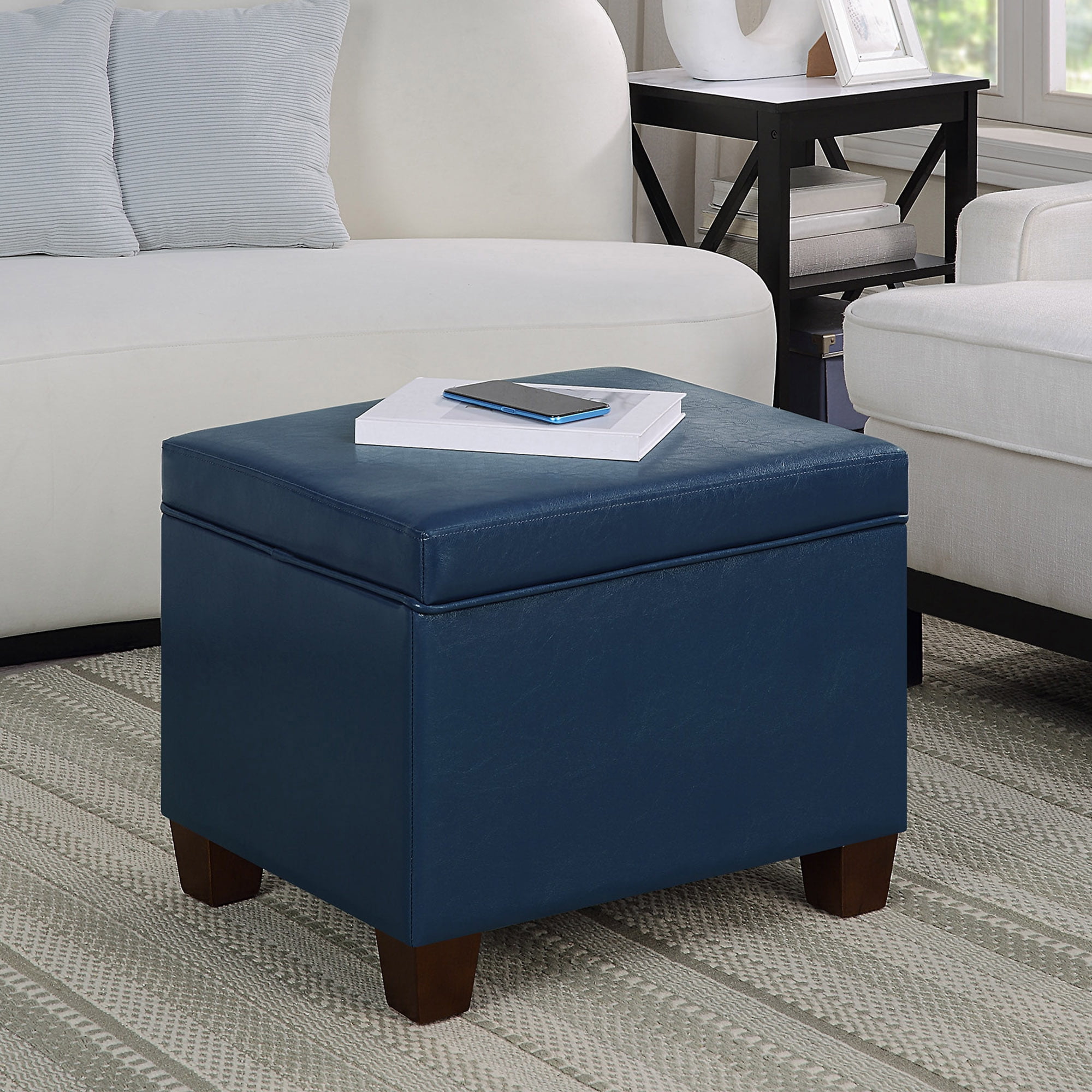Convenience Concepts Madison Storage Ottoman, Blue Faux Leather