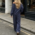 thumbnail image 5 of hoksml Women's Polka Dot Two Piece Outfit Off Shoulder Top Wide Leg Pants Casual Lounge Set Comfort, 5 of 6