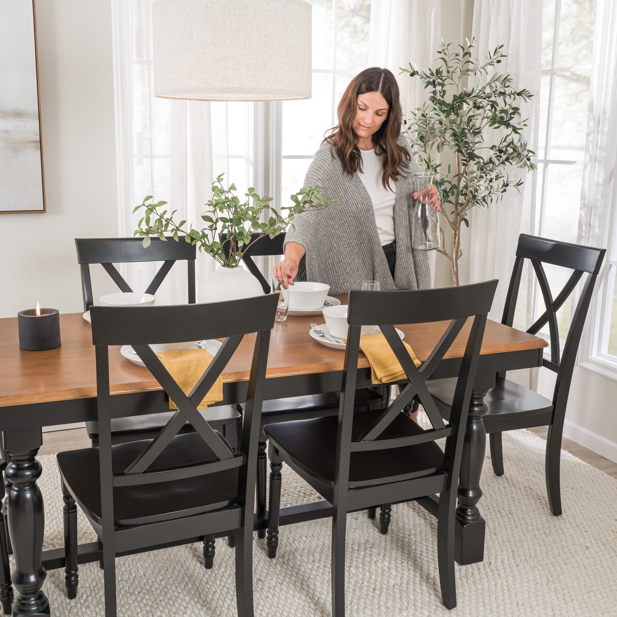 Bush Furniture Sterling 67W Squire Trestle Dining Table in Burnished Medium Brown and Black
