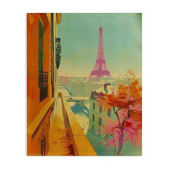 Stupell Industries Modern Eiffel Tower Town & City Painting Gallery Wrapped Canvas Art Print Wall Art, 16 x 20