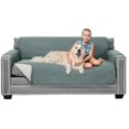 thumbnail image 1 of Original Patent Pending Reversible Small Sofa Protector, Many Colors, Seat Width to 62 Inch, Furniture Slipcover, 2 Inch Strap, Couch Slip Cover Throw for Pets, Kids, Dogs, Seafoam Cream, 1 of 8