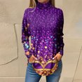 thumbnail image 2 of Mardi Gras Shirts Womens Sparkly Sequins Mock Neck T Shirts Mask Print Long Sleeve Green Graphic Tee Purple 2XL, 2 of 6