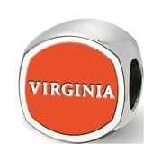 Sterling Silver Rhodium-plated LogoArt University of Virginia Double Logo Enameled Bead Q-SS501UVA