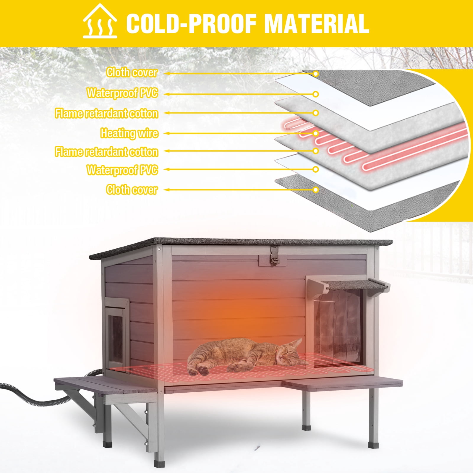 Aivituvin Heated Cat House for Outside Outdoor Insulated Cat House for Winter Weatherproof Shelter with Heated Pad, All-Round Thermal Liner