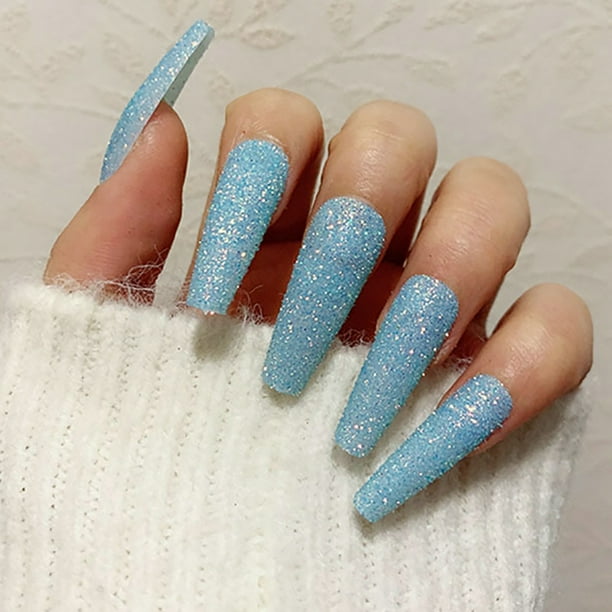 False Nail Tips Glitter Full Cover Long Coffin Fake Nail Art Manicure 24 Pcs Walmart Com