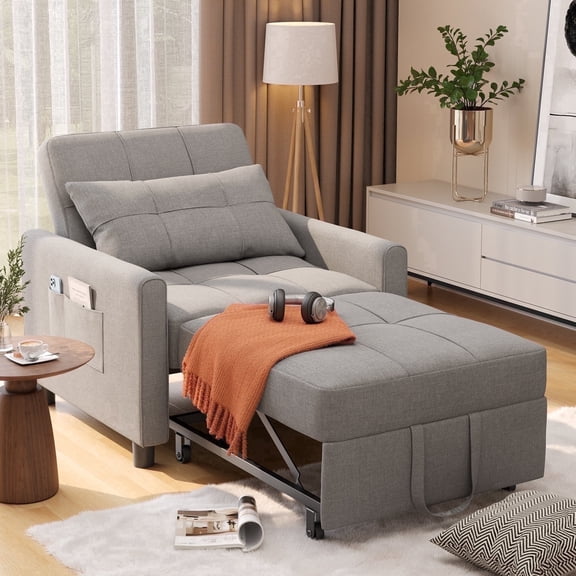 Noelse Convertible Chair Bed, 3-in-1 Sleeper Chair Bed with 3 levels Adjustable Backrest for Living Room Bedroom Apartment Small Space,Gray