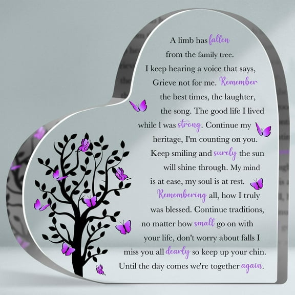 Condolence Gifts for Loss of Loved One, Loss of Loved One Memorial Gifts Acrylic Sign, Sympathy Gifts with Warm Words, Purple Butterflies Decor Bereavement Heart-shaped Acrylic Plaque