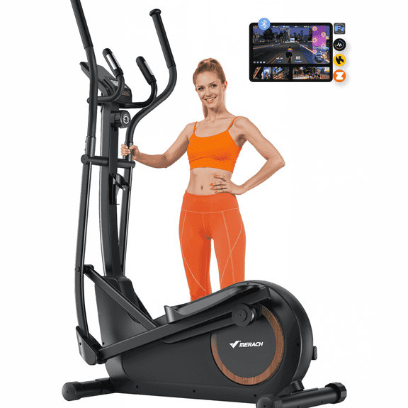 MERACH Elliptical Machine for Home, Quiet Magnetic Trainer with 16 Resistance Levels, 16.5"–19" Stride Options, Up to 400 lb Capacity