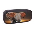 thumbnail image 2 of Picia Elephant Sunset in Kenya Pattern Large Capacity PU Leather Pencil Case Organizer Pen Marker Holder Double Zipper Storage Bag Big Pencil Pouch for College Office, 2 of 6