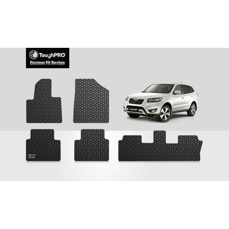 ToughPRO - HYUNDAI Santa Fe Front, 2nd & 3rd Row Mats - All Weather - Heavy Duty - Black Rubber - 2019 (Front, 2nd & 3rd Row
