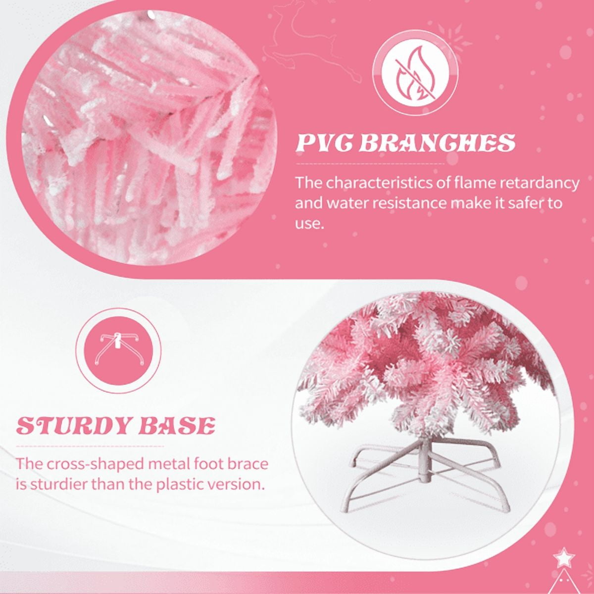 7.5FT Slim Pencil Christmas Tree Snowy Pink Flocked PVC 641 Branch Tips for Small Spaces Apartments Offices