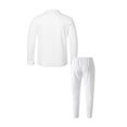 thumbnail image 5 of DHFJKG 2 Piece Sets Mens Shirts Waffle Button Down Turndown Collar Shirt Jacket Straight Leg Pants Solid Color Soft Outfit, 5 of 5