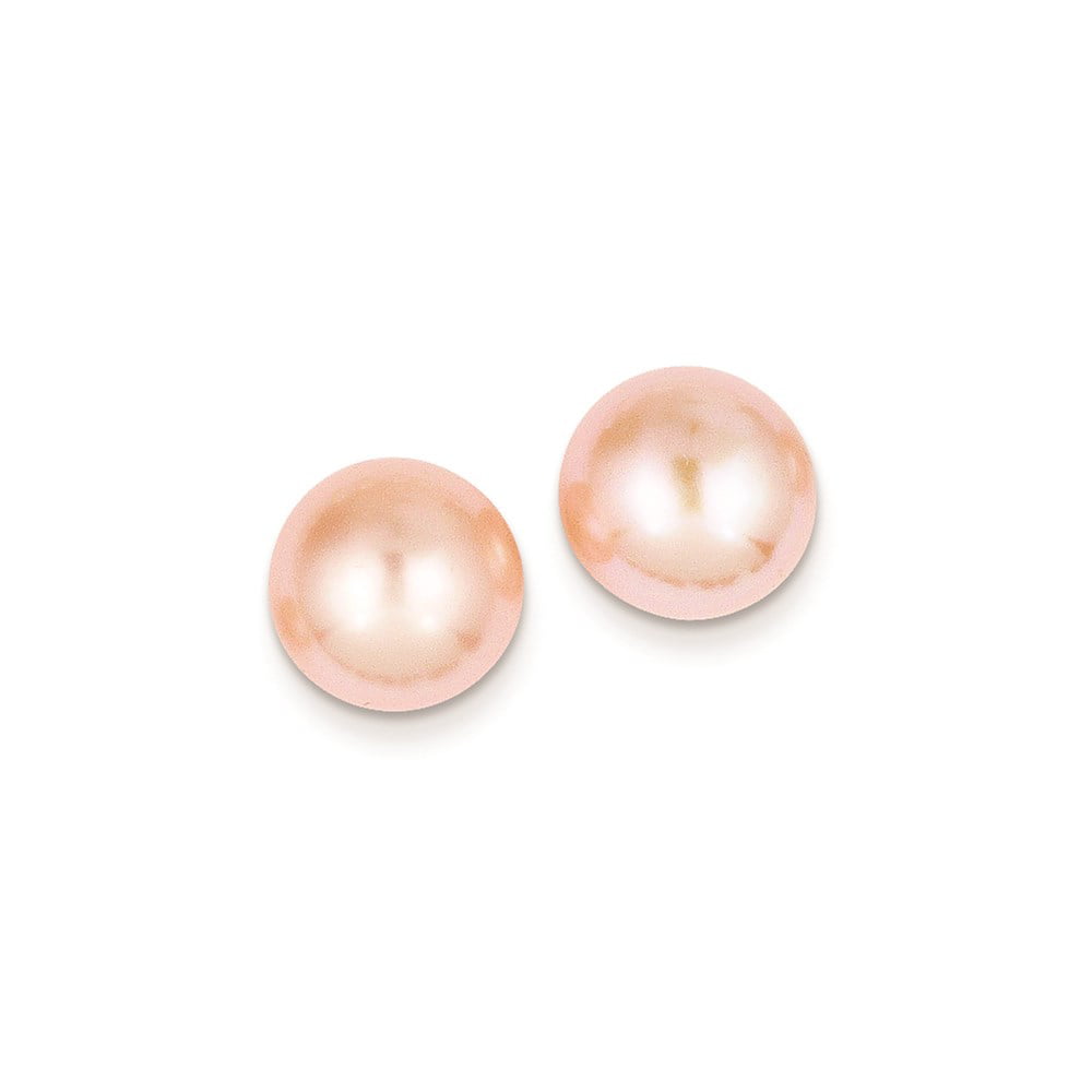 Real 14kt 10-11mm Pink Button FW Cultured Pearl Stud Post Earrings 
