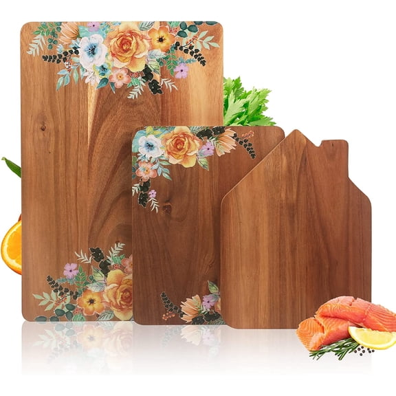 Acacia Wood Cutting Boards for Kitchen, Wooden Chopping Board Set of 3, Charcuterie Board, House Warming Gifts for New Home