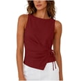 thumbnail image 5 of Karymi Workout Tops for Women Crew Neck Sleeveless Tank Top, Side Tie Wrap Waist Fake Linen Blend Blouse, Solid Irregular Hem Casual Summer Vest Plus Size Tops for Women, 5 of 8