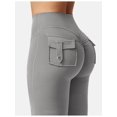 thumbnail image 5 of Flare Leggings with Pockets for Women Scrunch Workout Leggings Butt Lifting Gym Yog Bell-Bottomed Pants Grayish White S, 5 of 7