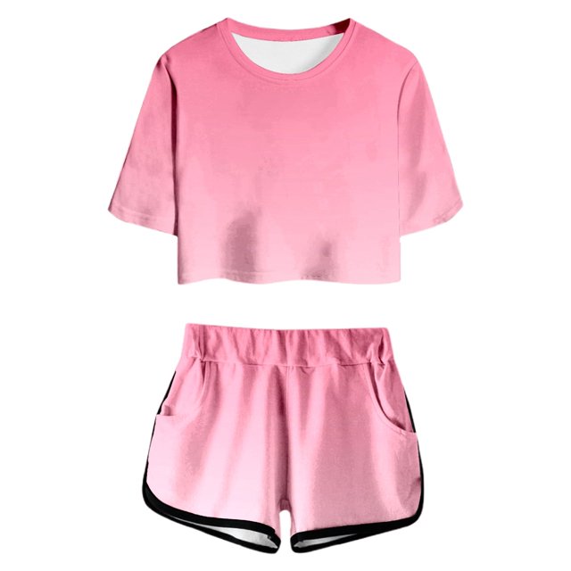 Tenues & Ensemble d'Été pour Filles 2025 Ensemble Court Imprimé 2 Pcs Haut à Manches et Shorts Ensemble Mignon Col Rond Mignon Hauts à Manches Longues avec Poche Tenue Décontractée pour Adolescents et Juniors Léger