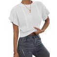 thumbnail image 2 of Gynyvoja Women'S Ruffled Short Sleeve Round Neck Knitted Top Pullovers Sweater White XXL, 2 of 9