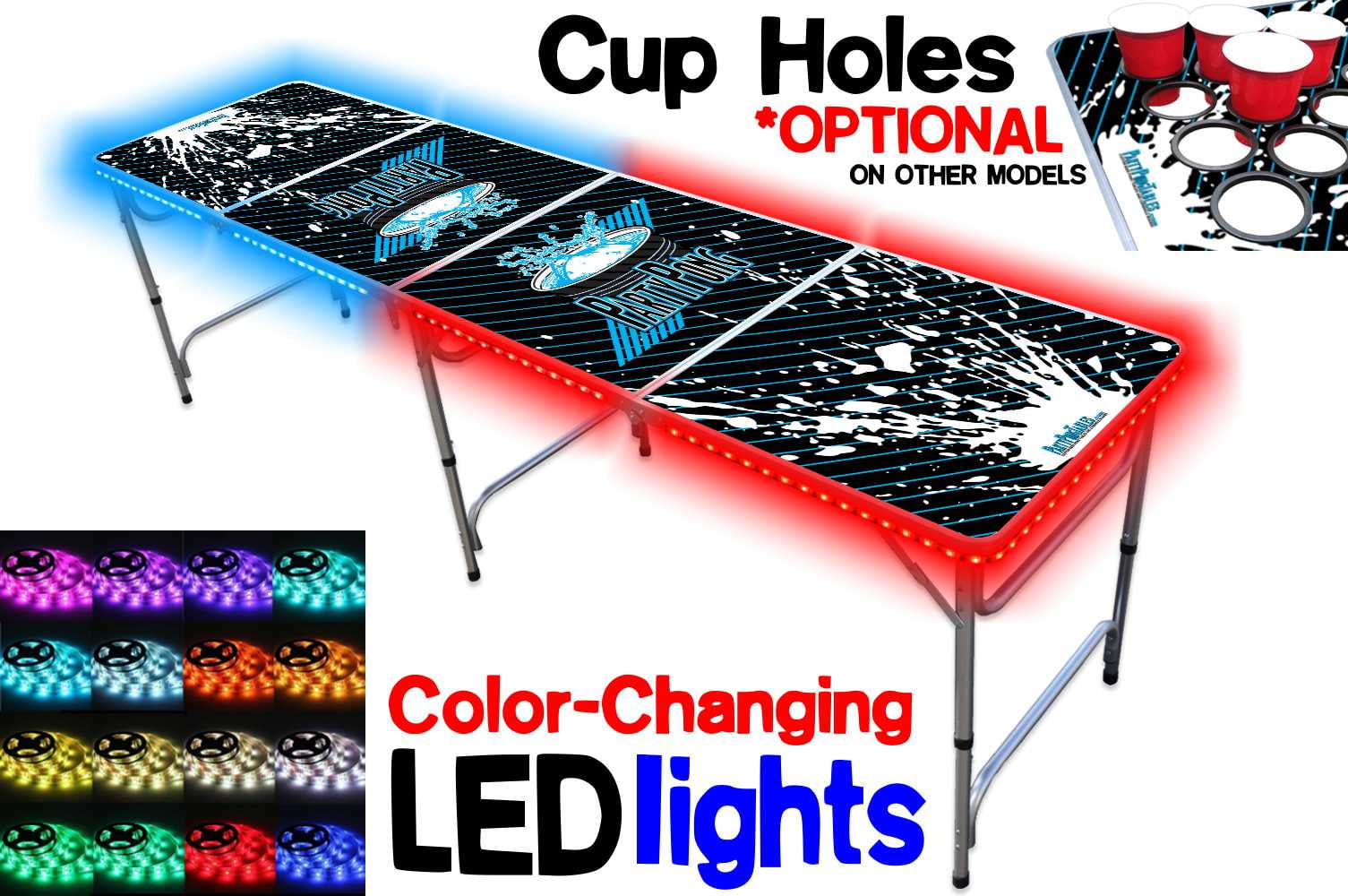 8-Foot Professional Beer Pong Table w/ LED Glow Lights - Party Pong Splash Edition