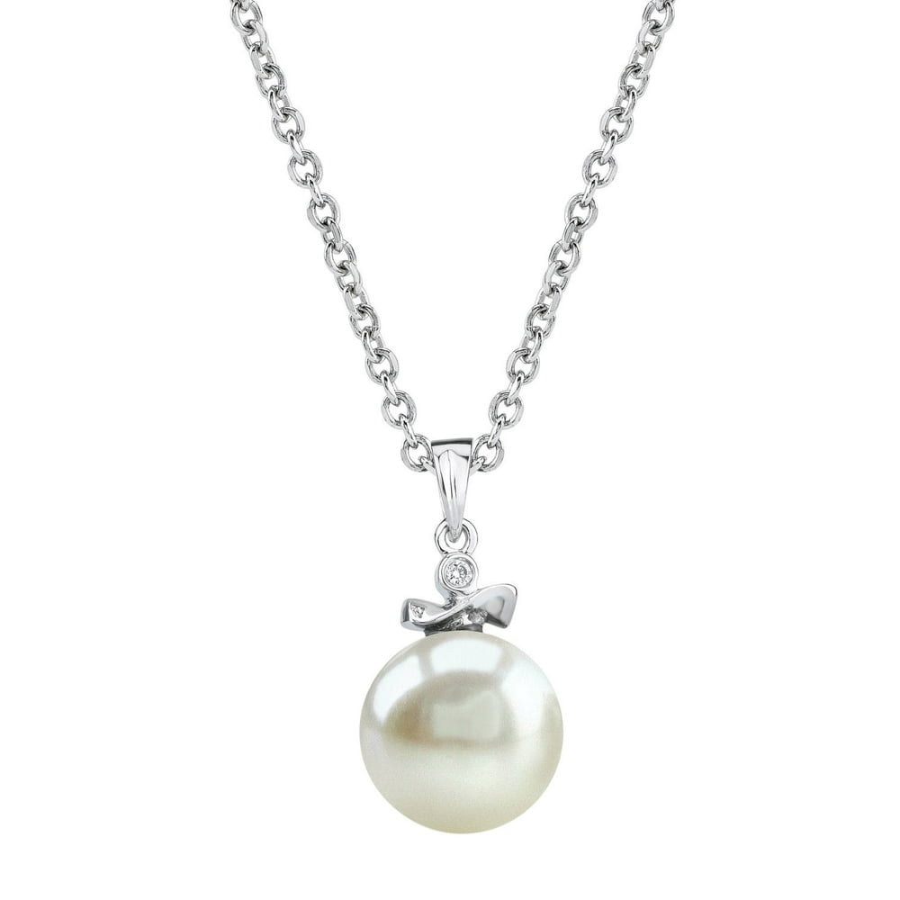 The Pearl Source - 8mm White Freshwater Cultured Pearl & Diamond ...