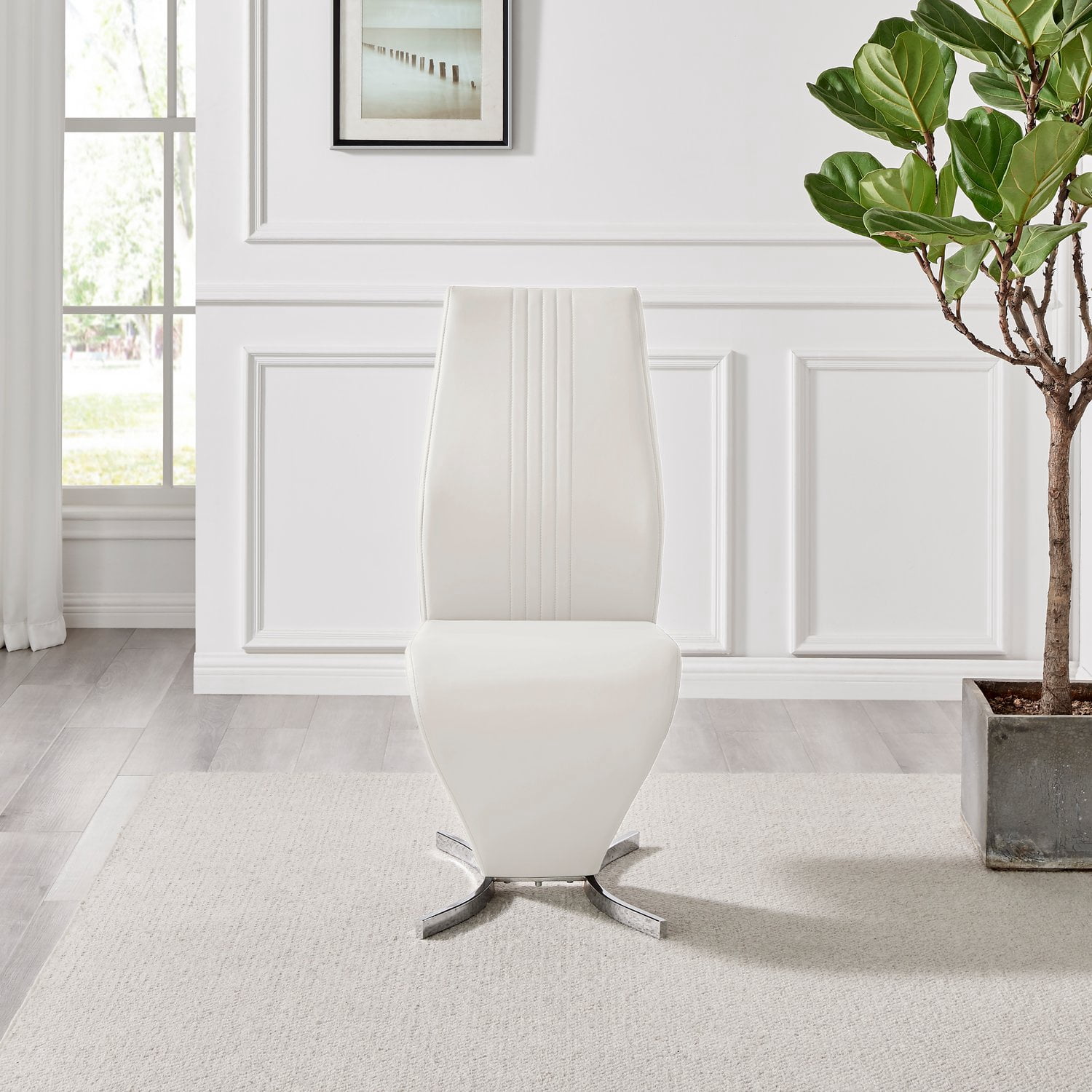 Furniturebox UK Willow Modern Adult Faux Leather Dining Side Chairs, Off-White (Set of 2)