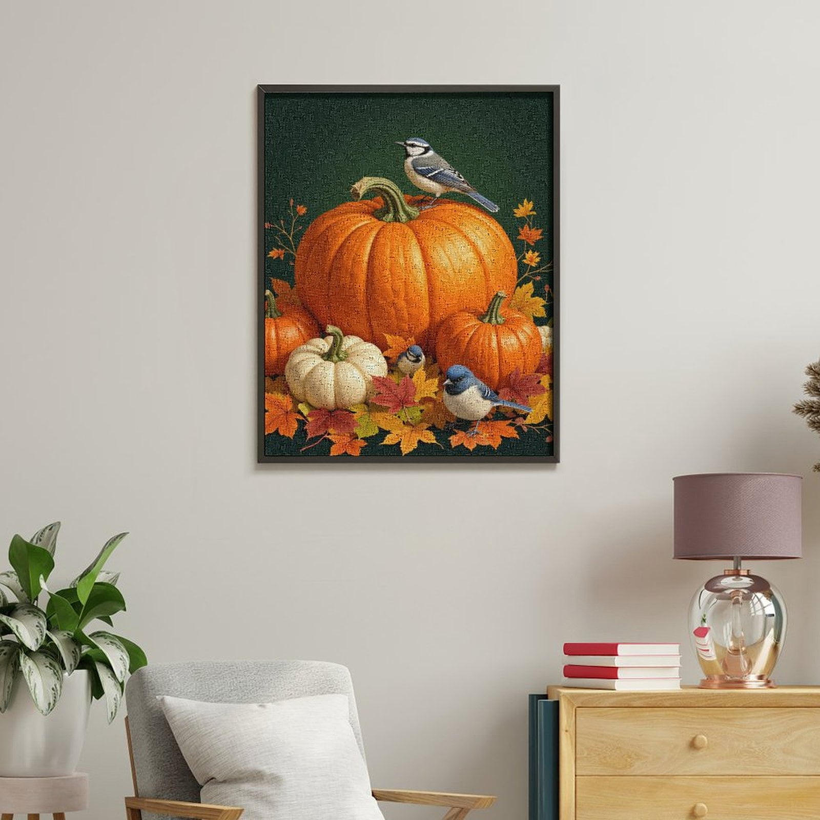 Paint By Numbers Kit for Adults Beginner - DIY Autumn Birds Pumpkins Leaves Scene Canvas Painting Kits for Adults, Frameless Paint By Number for Adults for Home Wall Decor 16x20 Inch
