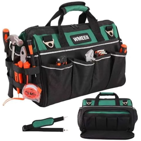 18 Inch Heavy Duty Tool Bag, 24-Pocket Empty Tool Bag Organizer,1680D Oxford Portable Tool Bags for Men,Soft Handle Large Zipper Toolbag for HVAC Craftsman Contractor Carpenter$$Tools