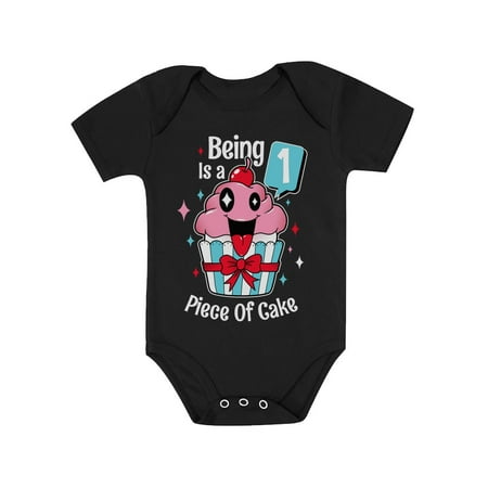 

1 Year Old Baby Girl Outfit 1st Birthday Gift Cupcake Funny Baby Bodysuit 24M (18-24M) Black