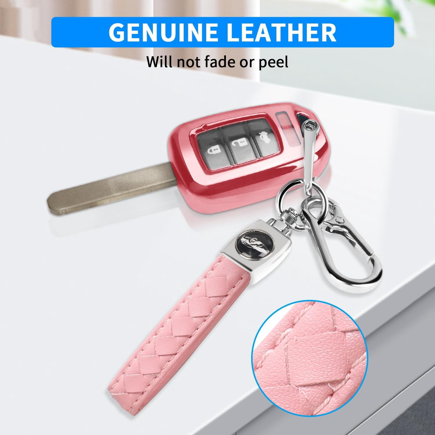 for Honda Key Fob Cover with Key Chain, Soft TPU Key Case Shell Full Protection for Sports Accord Civic CR-V HR-V LX, Pink