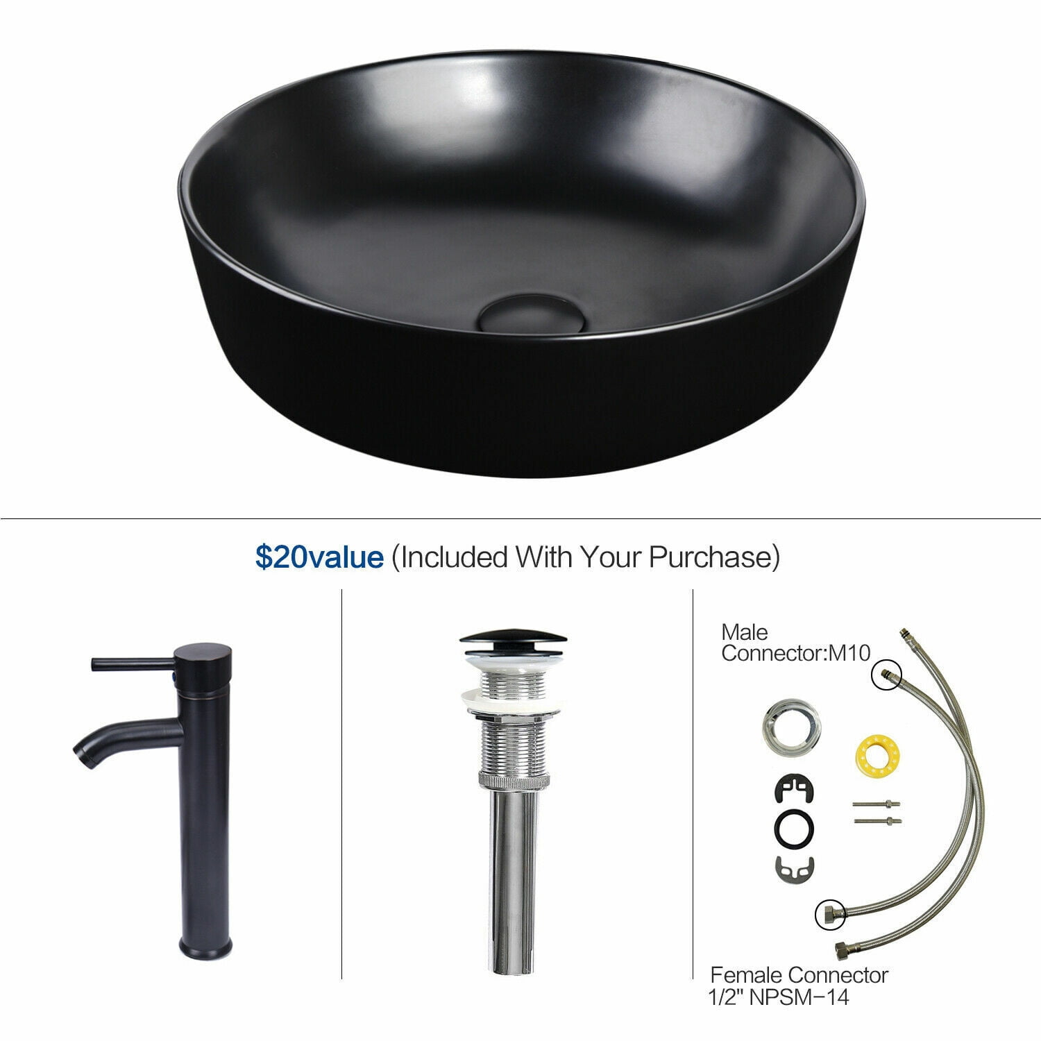 ELECWISH 24" Vanity Bathroom Cabinet with Mirror and Vessel Sink Bowl Faucet Combo Set