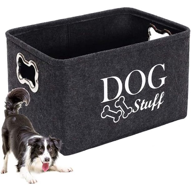 Cesta para juguetes de perros, cesta para juguetes de mascotas, cesta para juguetes de perros, cestas para juguetes de perros con asas de metal, cesta plegable de fieltro para mascotas