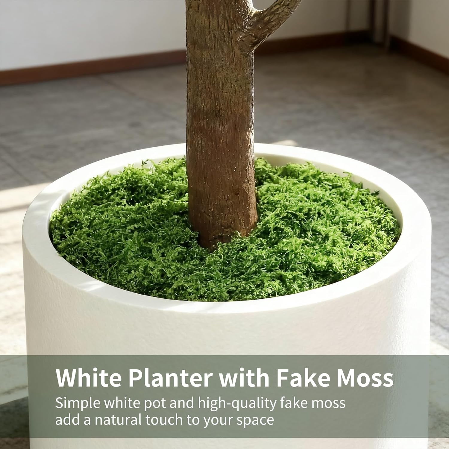 5FT Artificial Fiddle Leaf Fig Tree with White Planter & Fake Moss, Realistic Faux Ficus Lyrata Floor Plant for Indoor Home Office Decor, Housewarming Gift