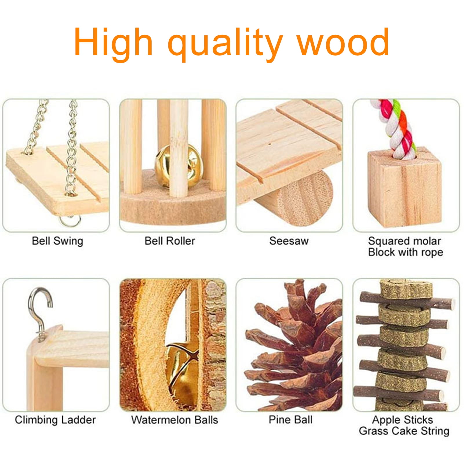 DOPI 10Pcs/Set Hamster Swing Toys Teeth Grinding Natural Wood Molar Toys Bunny Hamster Chewing Toy Pet Toys