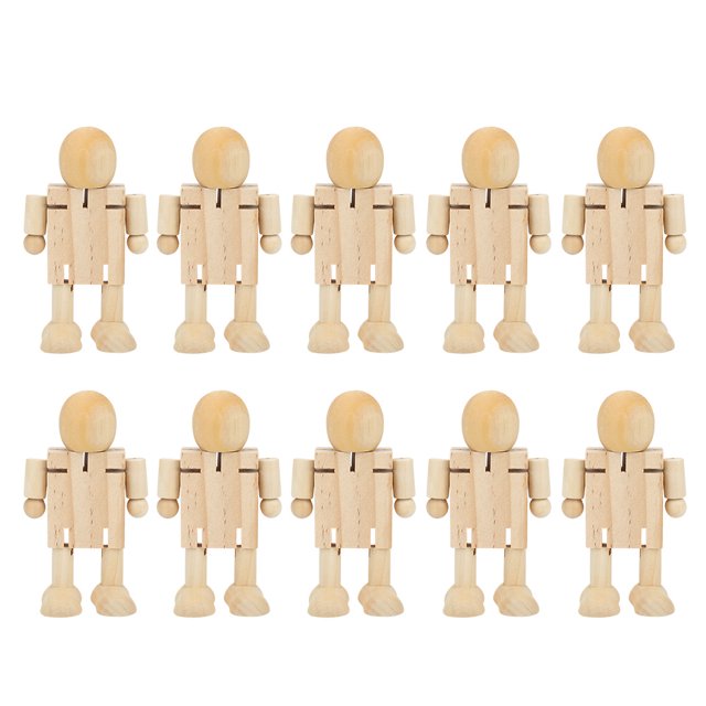10PCS Wood Figures, Craft Ornament, Unfinished Wooden Robot Desk Toy Office For Home