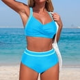thumbnail image 7 of Tankini Sets Swimsuit Women's High Waisted Bikini Sets Sporty Two Piece Swimsuits Color Block Cheeky High Cut Bathing Suits Blue L, 7 of 7