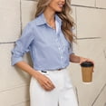 thumbnail image 3 of cocolona Womens Fall Striped Tops Long Sleeve Lapel Button Shirts Dressy Casual Business Outfits Blouses, 3 of 6