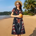 thumbnail image 4 of Fotbe Robe Moderne Motif Tête de Cerf USA Décontractée Mode Femme Manches Courtes Robe Maxi Robe T-Shirt Rayée Longue à Blocs de Couleur, 4 of 6