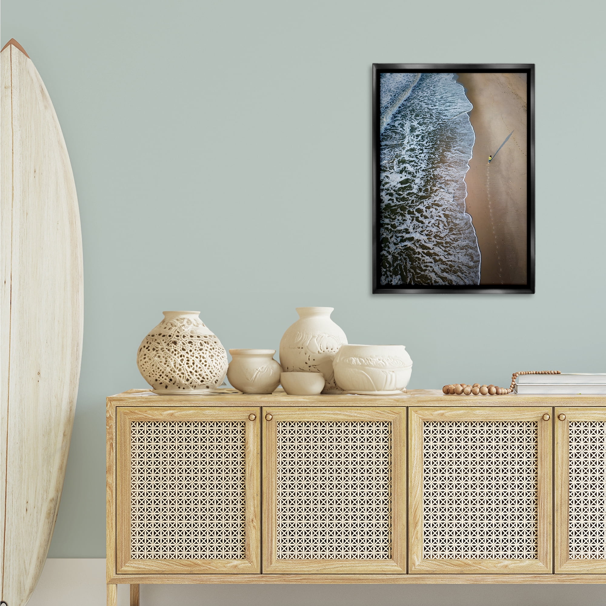 Stupell Industries Vertical Aerial Beach View Nautical & Beach Photography Black Floater Framed Canvas Art Print Wall Art, 21 x 31