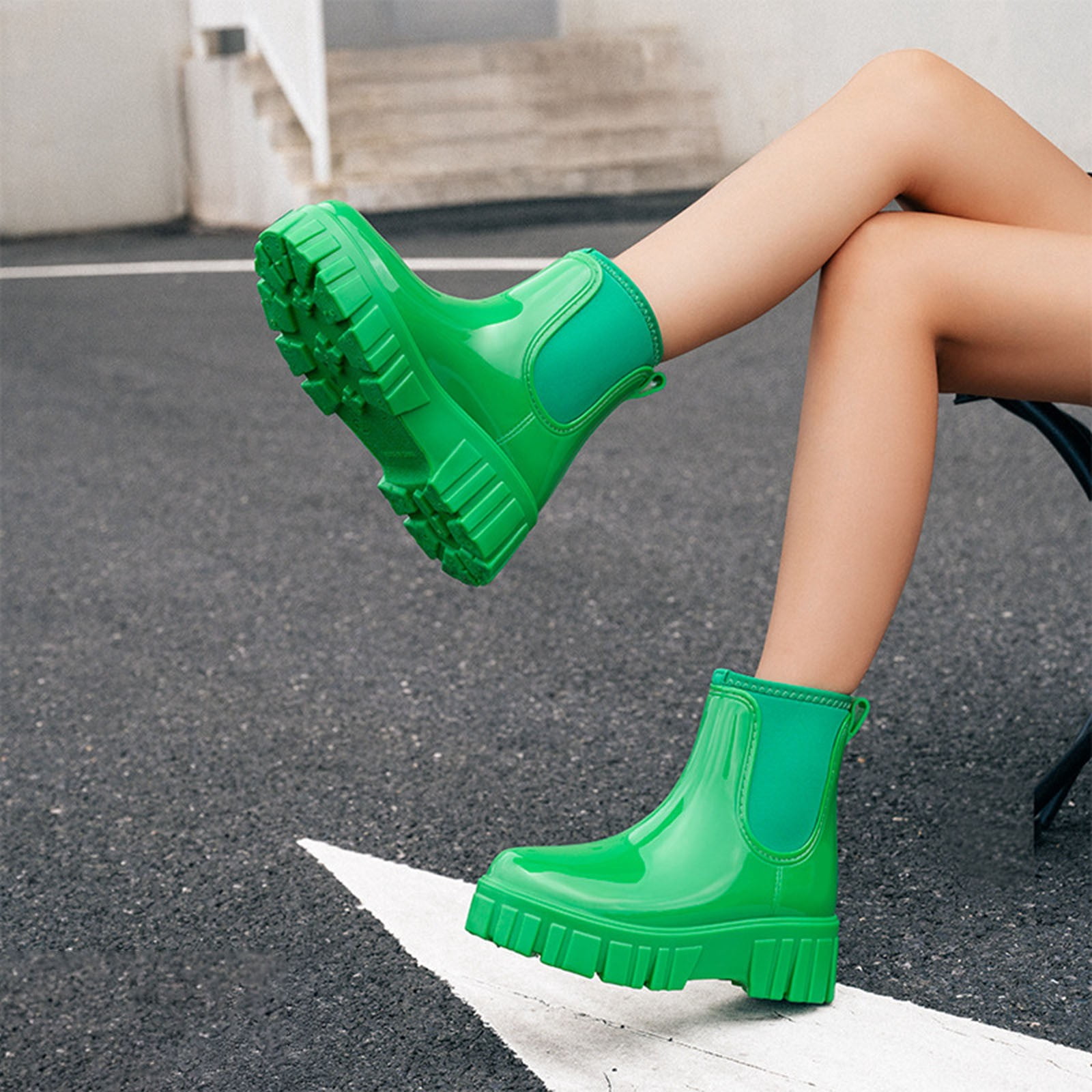 Wowcloth Women's Mid-Calf Rain Boots – Waterproof & Slip-Resistant Solid Color Design for Spring Summer Outdoor Wear, Japanese Style Casual Fashion