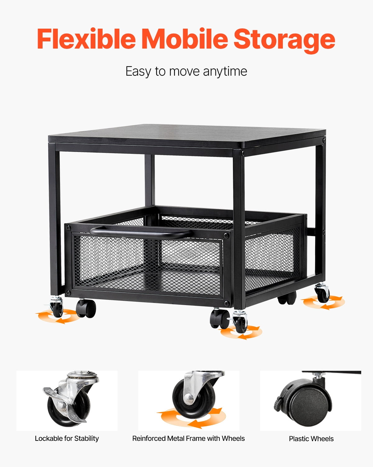 VEVOR Mini Fridge Stand with Storage,198 lbs Mini Fridge Table with Movable Storage Cart & Swivel Wheels, Beverage Refrigerator Stand for Coffee Bar, Mini Fridge Organizer for Office Home Dorm,Black