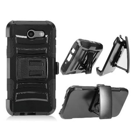 Virgin Mobile Phone Cases - Phone Case for Virgin Mobile Samsung J3 Emerge (Boost Mobile) Combo Holster with Rugged Cover Kickstand ( Hoslster Black Edge Cover Kickstand )